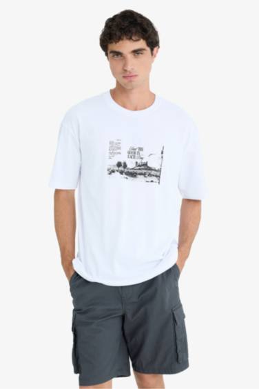 Boxy Fit Crew Neck Printed Short Sleeve T-Shirt