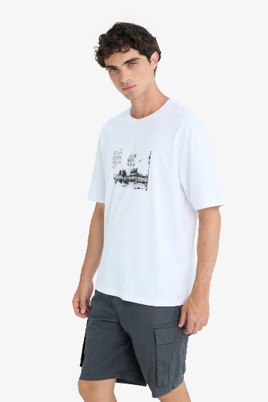 Boxy Fit Crew Neck Printed Short Sleeve T-Shirt