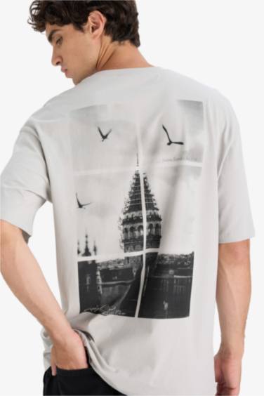 Boxy Fit Crew Neck Printed Short Sleeve T-Shirt