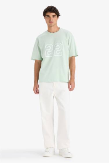 Boxy Fit Crew Neck Printed Short Sleeve T-Shirt