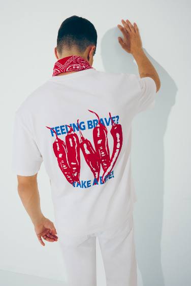 تيشيرت نص ردن اوفر سايز مطبوع بياخة مستديرة