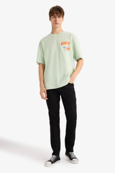 تيشيرت نص ردن مطبوع أوفر سايز بياخة مستديرة