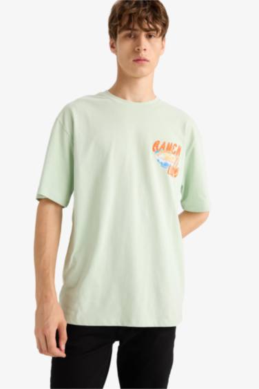 تيشيرت نص ردن مطبوع أوفر سايز بياخة مستديرة