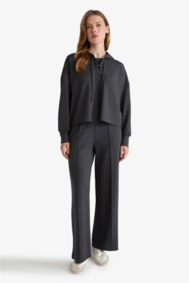 Modal Nervürlü Geniş Paça Eşofman Altı-Fall in Love Loungewear