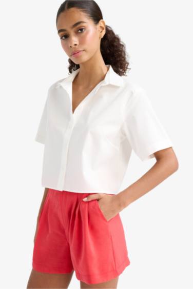 Regular Fit Shirt Collar Poplin Short Sleeve Shirt