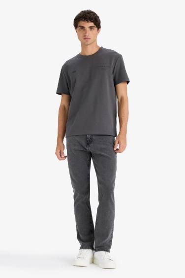 Boxy Fit Bisiklet Yaka Baskılı Kısa Kollu Tişört