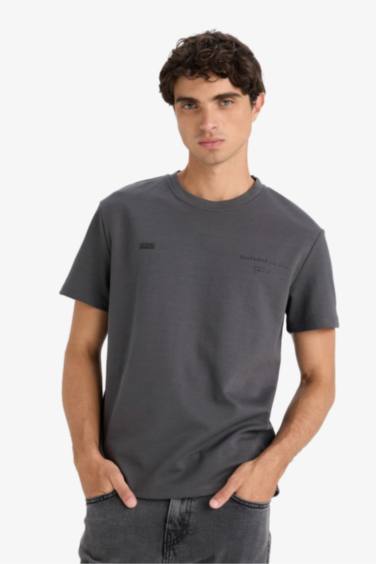 Boxy Fit Bisiklet Yaka Baskılı Kısa Kollu Tişört