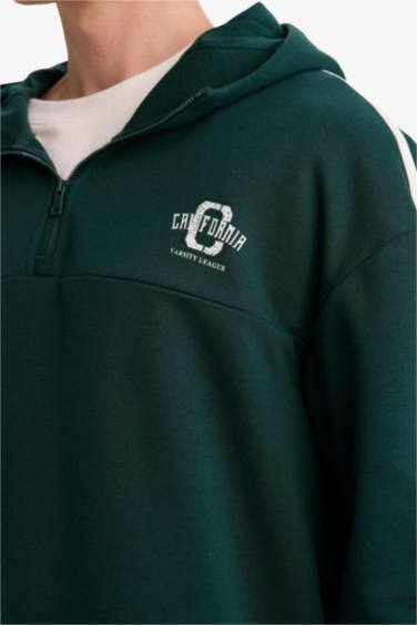 Boxy Fit Kapüşonlu Baskılı Sweatshirt