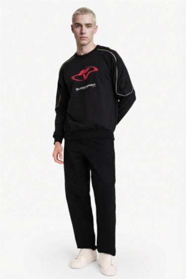 Boxy Fit Bisiklet Yaka Baskılı Sweatshirt