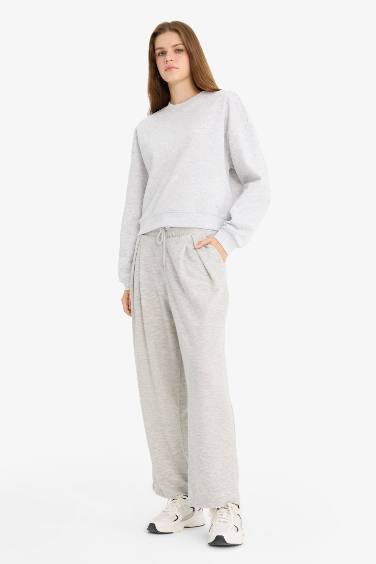 Barrel Fit Thick Sweatshirt Fabric Trousers