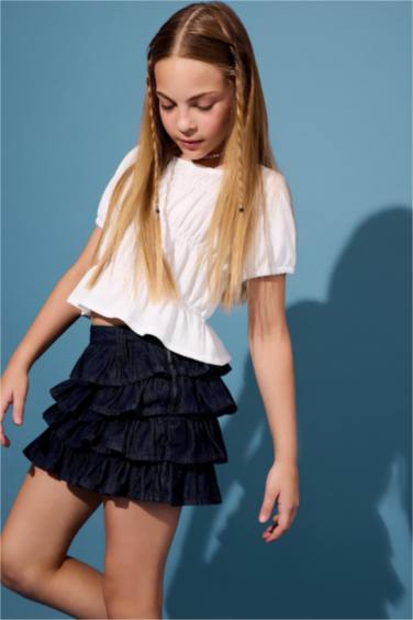 تنورة جينز بناتي بخصر مطاطي