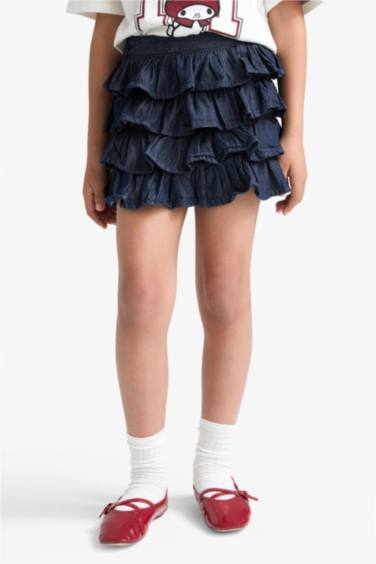 تنورة جينز بناتي بخصر مطاطي