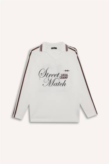 تيشيرت اوفر سايز كم طويل بياقة بولو