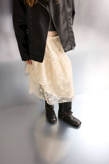 Jupe en dentelle taille élastique pour fille