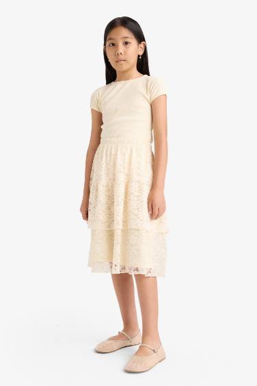 Jupe en dentelle taille élastique pour fille