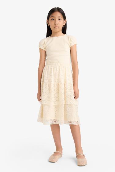 Jupe en dentelle taille élastique pour fille