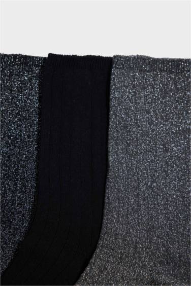 Kadın Parıltılı 3'lü Pamuklu Uzun Çorap