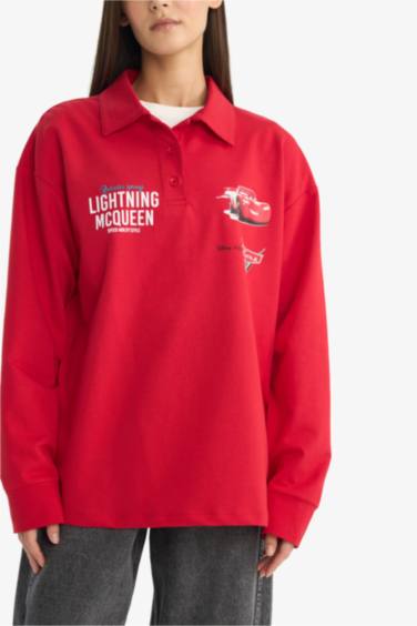 Coool Cars Oversize Geniş Kalıp Polo Yaka Sırt Baskılı Sweatshirt