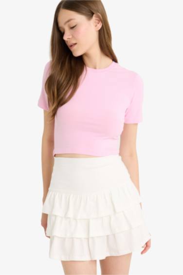 Fitted Basic Plain Short Crop T-Shirt