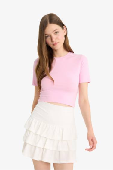 Fitted Basic Plain Short Crop T-Shirt