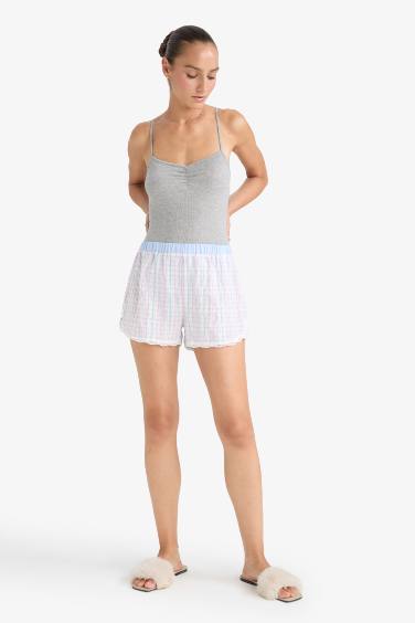 Regular Fit Gofre Dokulu Çizgili Şort Pijama Altı-Fall in Love