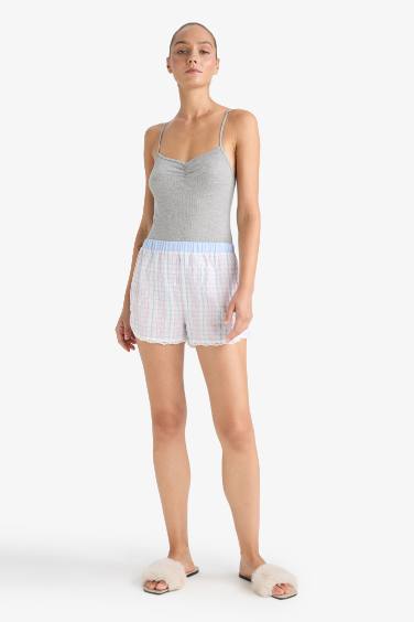 Regular Fit Gofre Dokulu Çizgili Şort Pijama Altı-Fall in Love