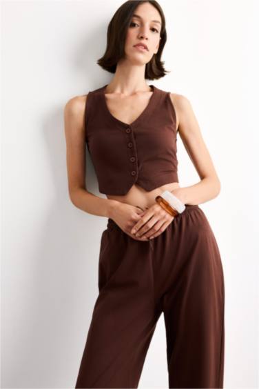 Slim Fit Striped Button Neck Tank Top