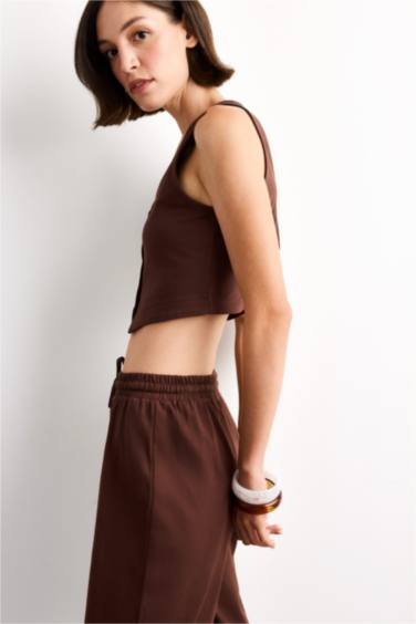 Slim Fit Striped Button Neck Tank Top