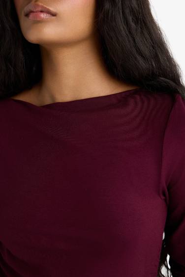 Slim Fit Boat Neck Long Sleeve T-Shirt