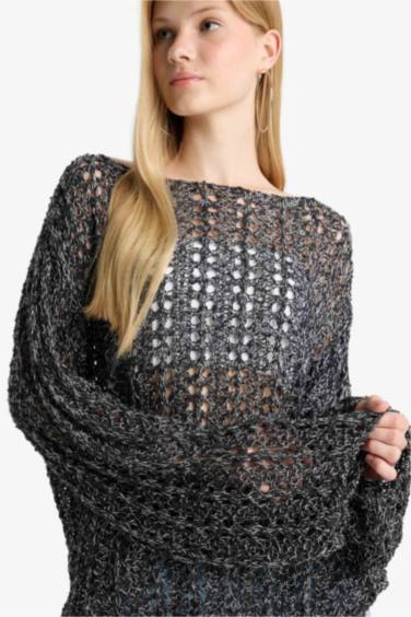 Coool Oversize Geniş Kalıp Kayık Yaka Kroşe Kazak