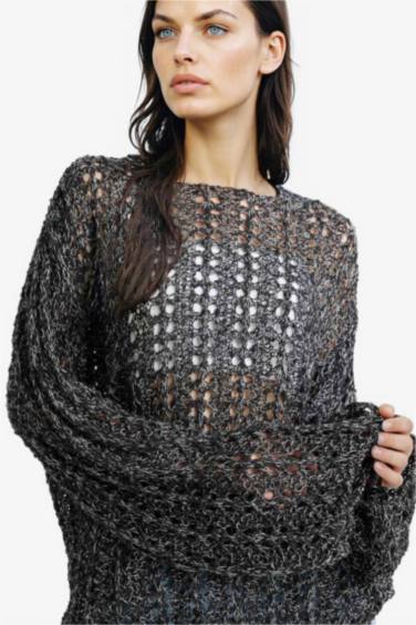 Oversize Fit Boat Neck Crochet Pullover