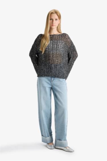 Coool Oversize Geniş Kalıp Kayık Yaka Kroşe Kazak