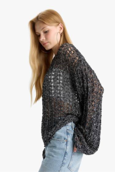 Coool Oversize Geniş Kalıp Kayık Yaka Kroşe Kazak