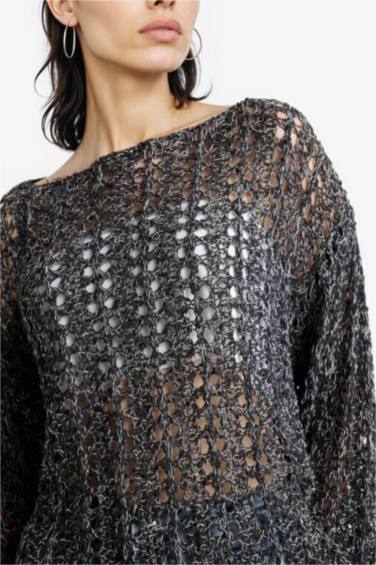 Oversize Fit Boat Neck Crochet Pullover