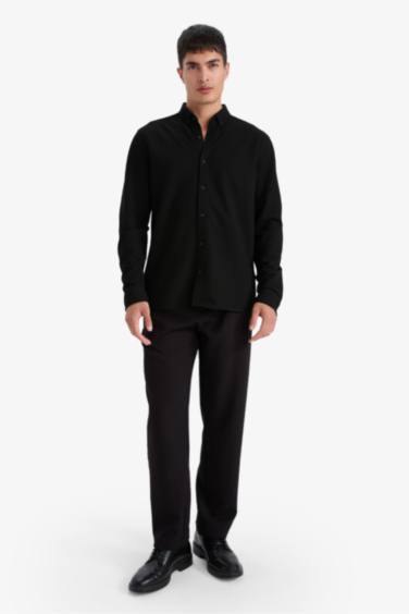 Regular Fıt Polo Yaka Penye Uzun Kollu Gömlek