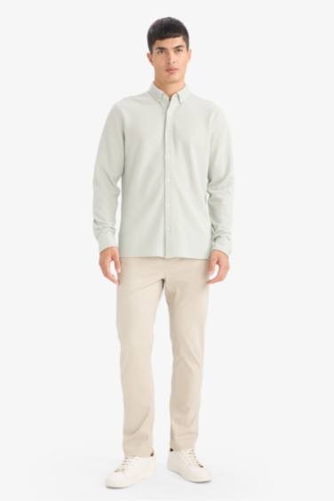 Regular Fıt Polo Yaka Penye Uzun Kollu Gömlek