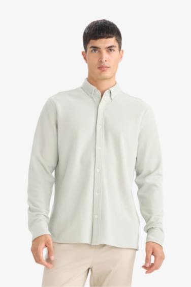 Regular Fıt Polo Yaka Penye Uzun Kollu Gömlek