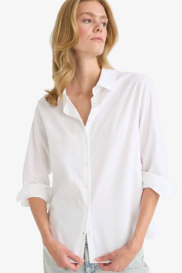 Regular Fit Shirt Collar Poplin Long Sleeve Shirt