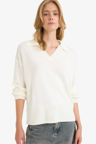 Oversize Fit Polo Collar Knitwear Pullover