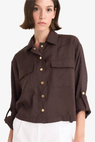 سترة بليزر قصة عادية بياخة قميص من مزيج الكتان