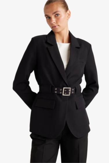 بليزر كريب قصة عادية بياقة جاكيت