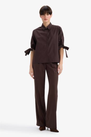 قميص ردن طويل بوبلين قصة عادية بياقة قميص