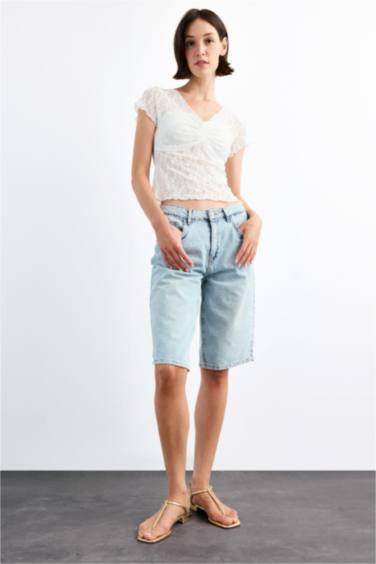 Slim Fit Crew Neck Lace Short Sleeve T-Shirt