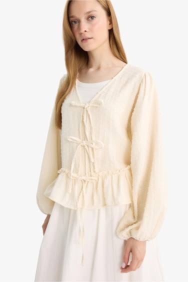 تونيك موسلين قصة عادية بياقة V