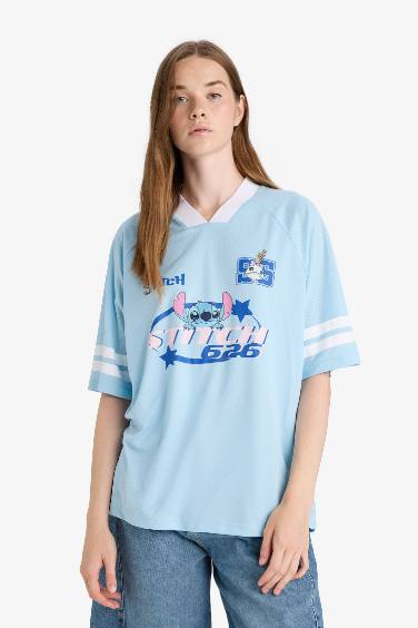 Coool Disney Lilo & Stitch Oversize Geniş Kalıp V Yaka Baskılı Kısa Kollu Tişört