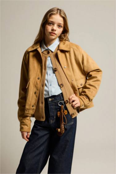 Қыздарға арналған дөңгелек жағалы куртка