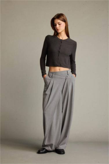 Baggy Fit Zippered Regular Waist Standard Length Trousers