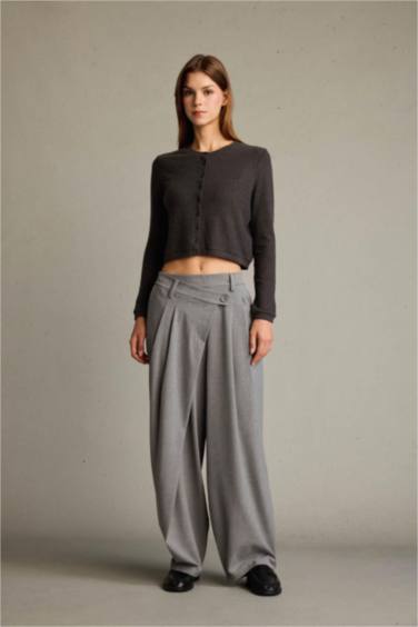Baggy Fit Zippered Regular Waist Standard Length Trousers