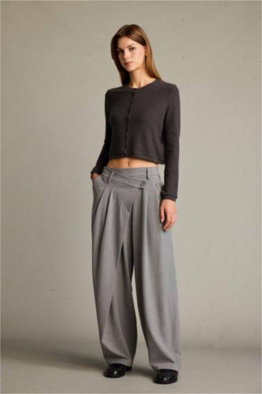 Baggy Fit Zippered Regular Waist Standard Length Trousers