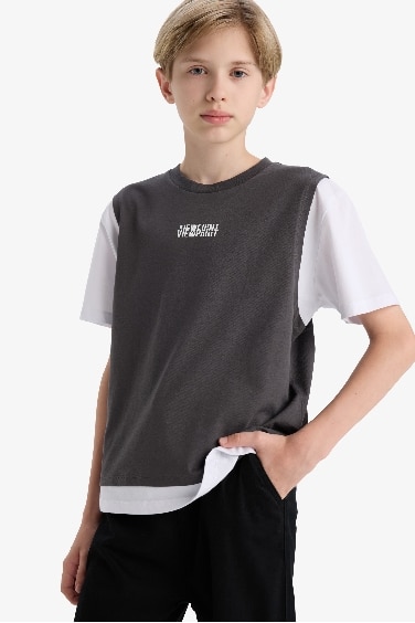 Boy Oversize Fit Crew Neck Slogan Printed T-Shirt
